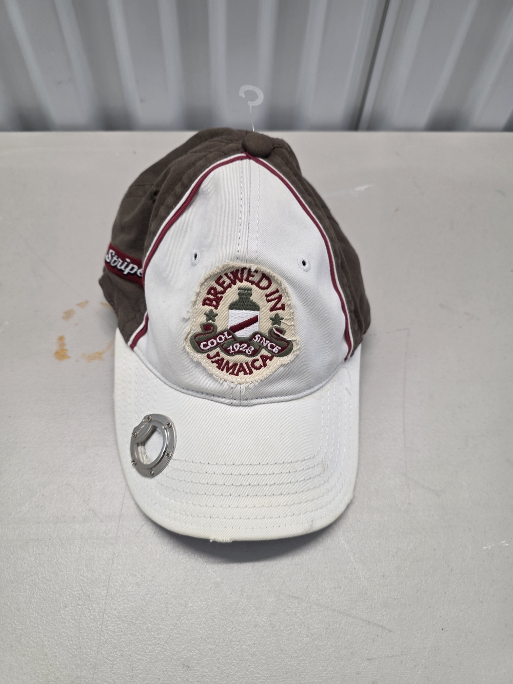 Brewed in Jamaica Embroidered Baseball Cap - White & Brown